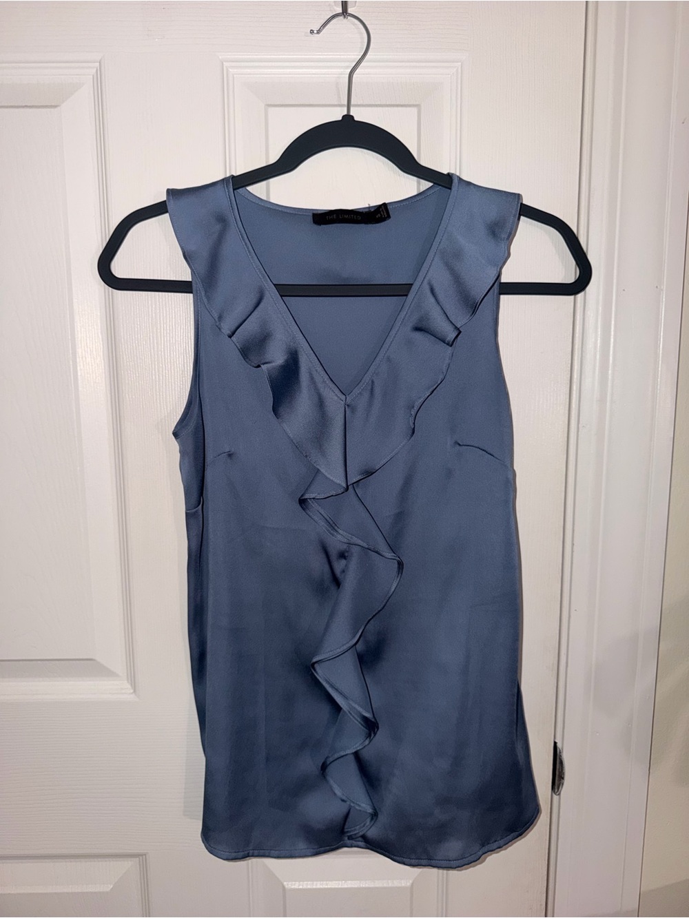 The Limited Slate Blue Ruffle Satin Camisole